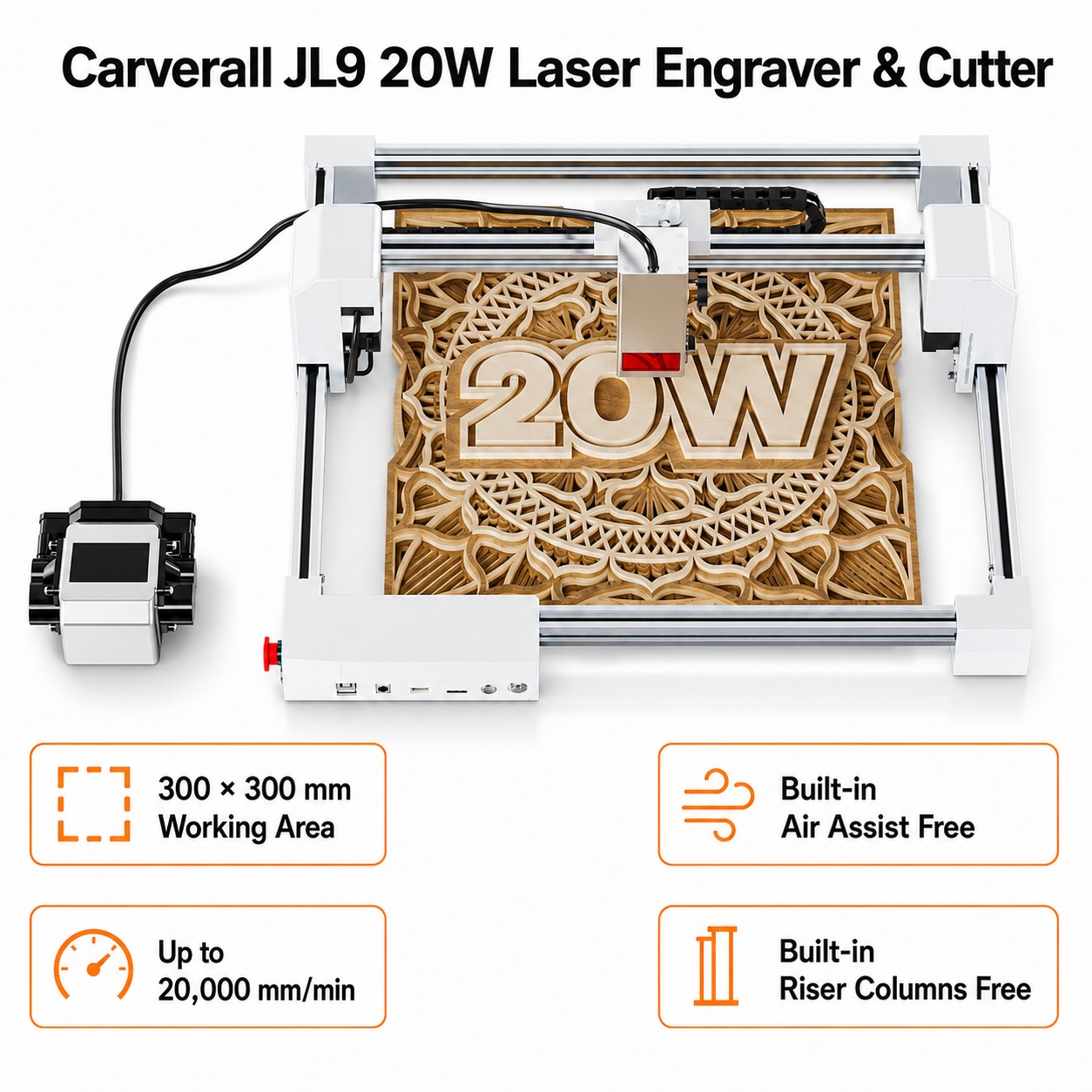 Industrial Laser Cutting - Carverall JL9 20W 레이저 조각기, 300x300mm